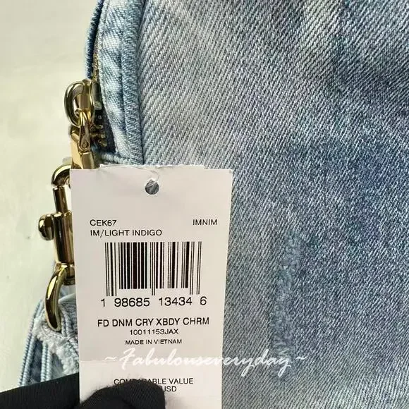 Coach Carey Crossbody Bag In Loved Denim With Charms Light Indigo CEK67 NWT - Picture 5 of 8